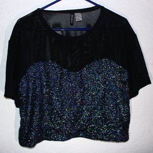 H&M Divided Mesh Sequin Crop Top